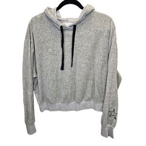 Popsugar Women's XL Gray Velour Star Detail Cropped Pullover Hoodie